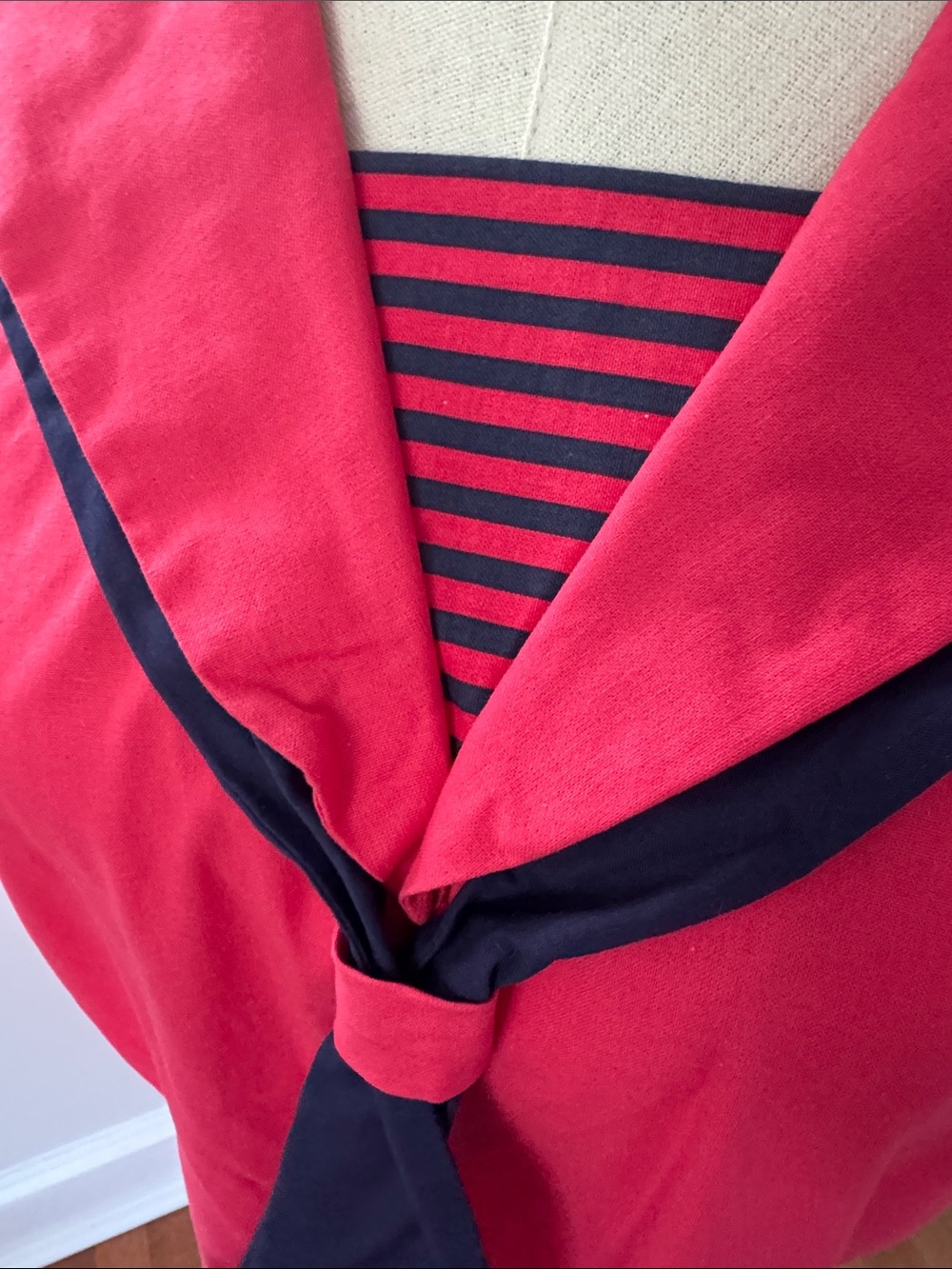 Vintage Laura Ashley coral cotton Midi Sailor Dress with Navy Trim - Picture 8 of 13